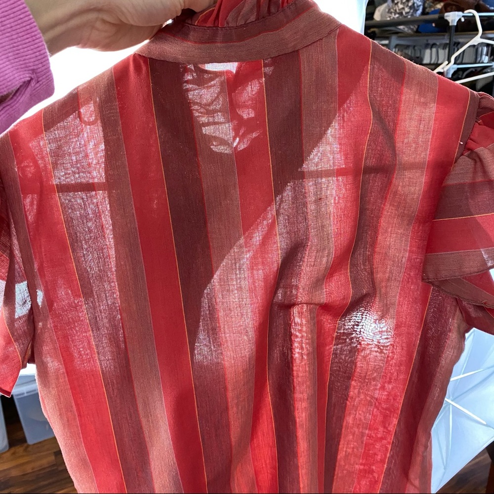 Vintage Red and Rust Striped Ruffle Blouse - Picture 9 of 13